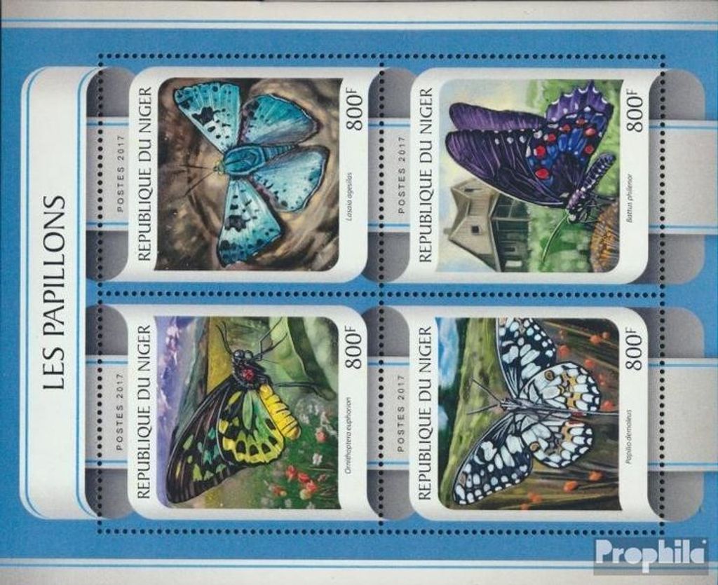 Briefmarken Niger 2017 Mi 4850-4853 Kleinbogen (kompl. Ausg.) postfrisch Schmetterlinge