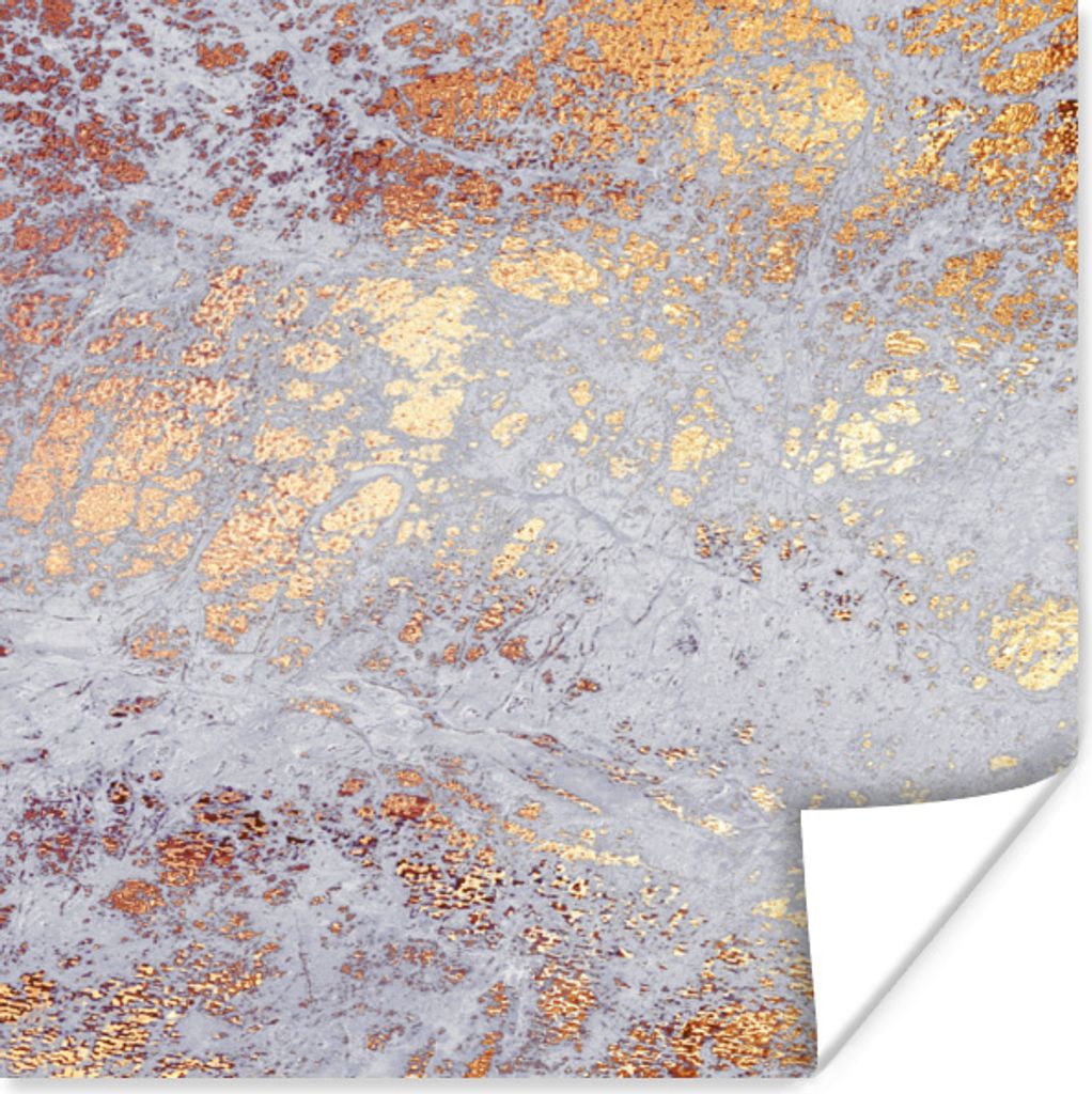 MuchoWow Poster Marmor - Blau - Gold - Chic 50x50 cm - Wohnzimmerdekoration