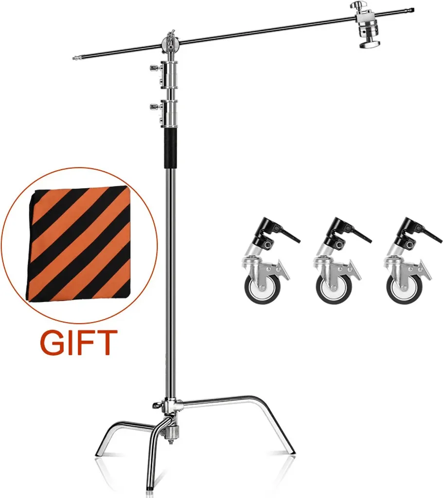 C-Stand Inox Réglable 2,6 m avec Entretoise 1,07 m et Base Mobile à Roues