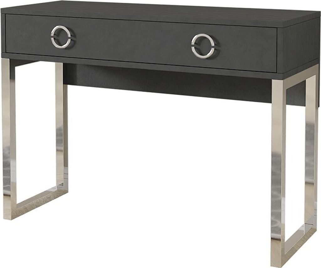 Konsolentisch mit 2 Schubladen, Kollektion MELTON, graue Farbe, Beine aus verchromtem Eisen.