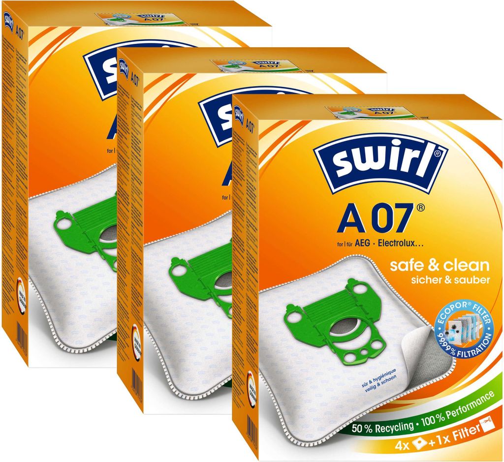 3 x Swirl A 07 MP Plus AirSpace Staubsaugerbeutel Staubbeutel Microvlies