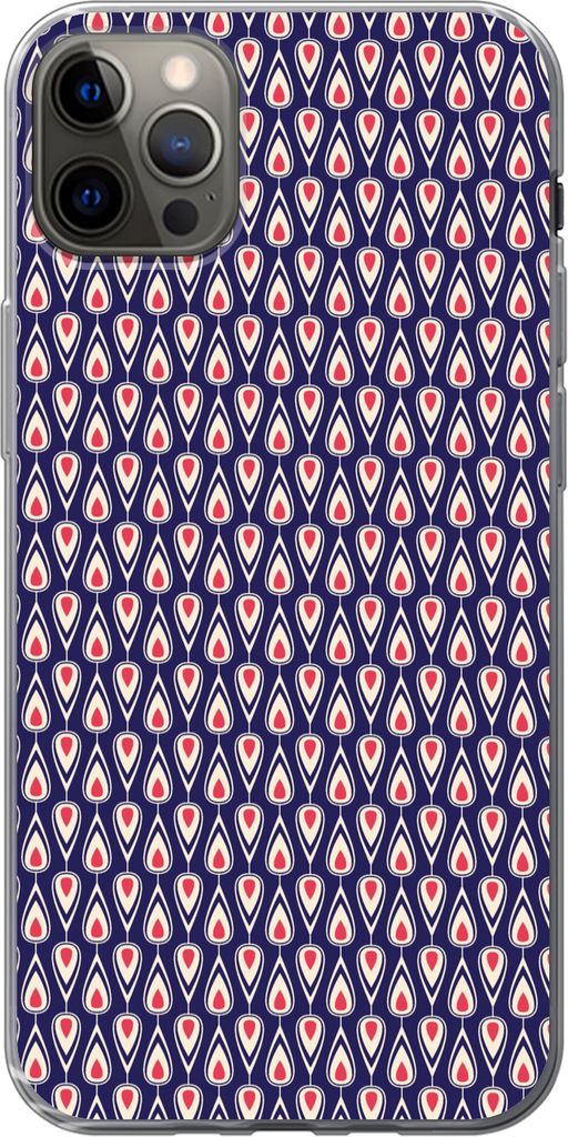 MuchoWow Handyhülle Schutzhülle Hülle für Telefoonhoesje iPhone 12 Pro Max Muster - Vintage - Blau - Rot Silikon Softcase Handy Hülle - Hart...