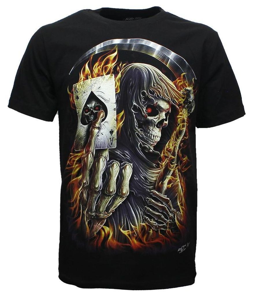 Biker Grim Reaper Ace of Spades Glow in the Dark T-Shirt - XXL