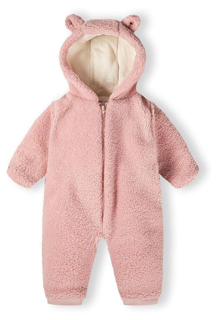 Minoti Schneeanzug Sherpa Teddy Rosa für Mädchen - Kinder Skianzug mit Baumwollfutter und 3D Ohren Kapuze