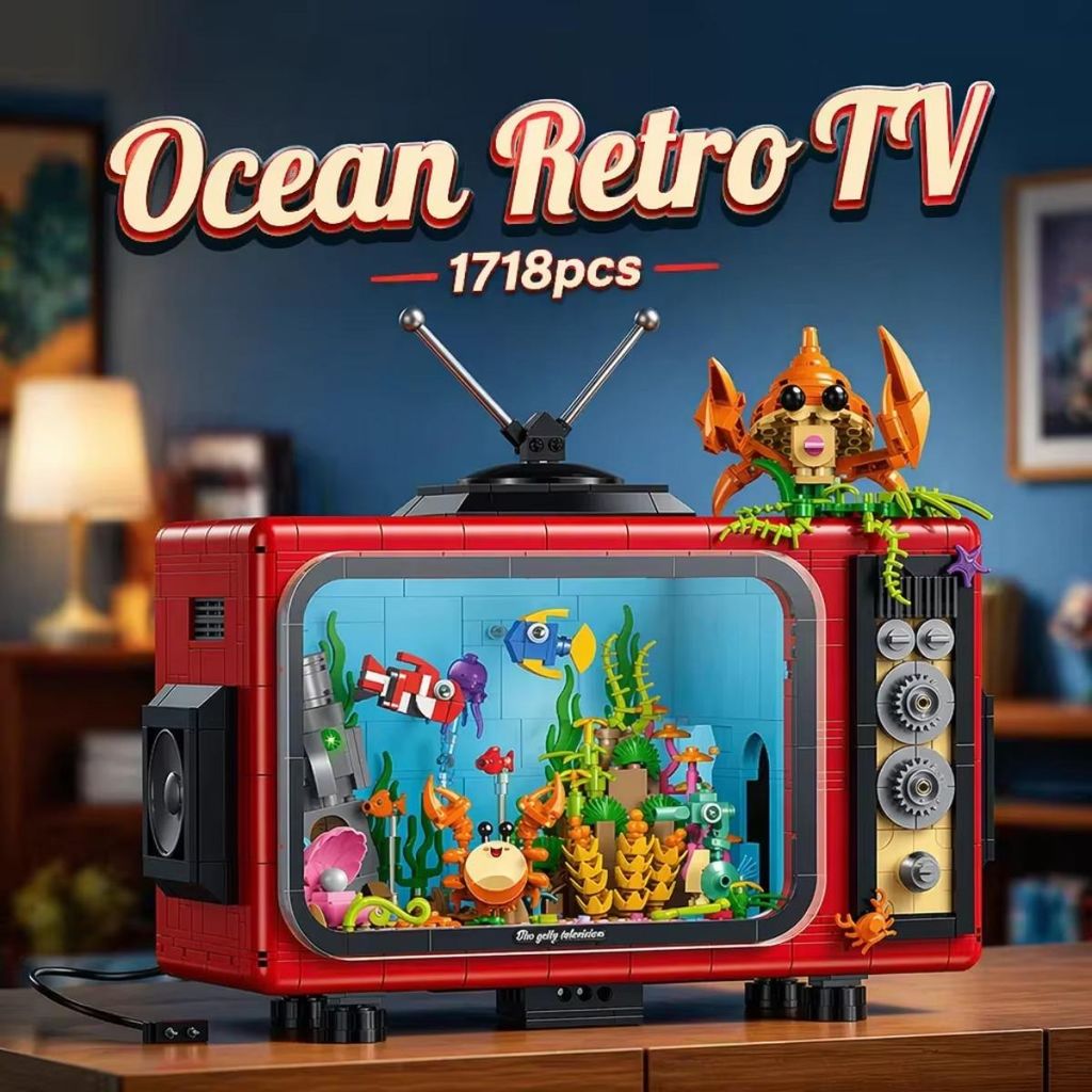 BlockBuddie™ 1718-teiliges Ozean-Retro-TV-Bausteinset Produktbild 