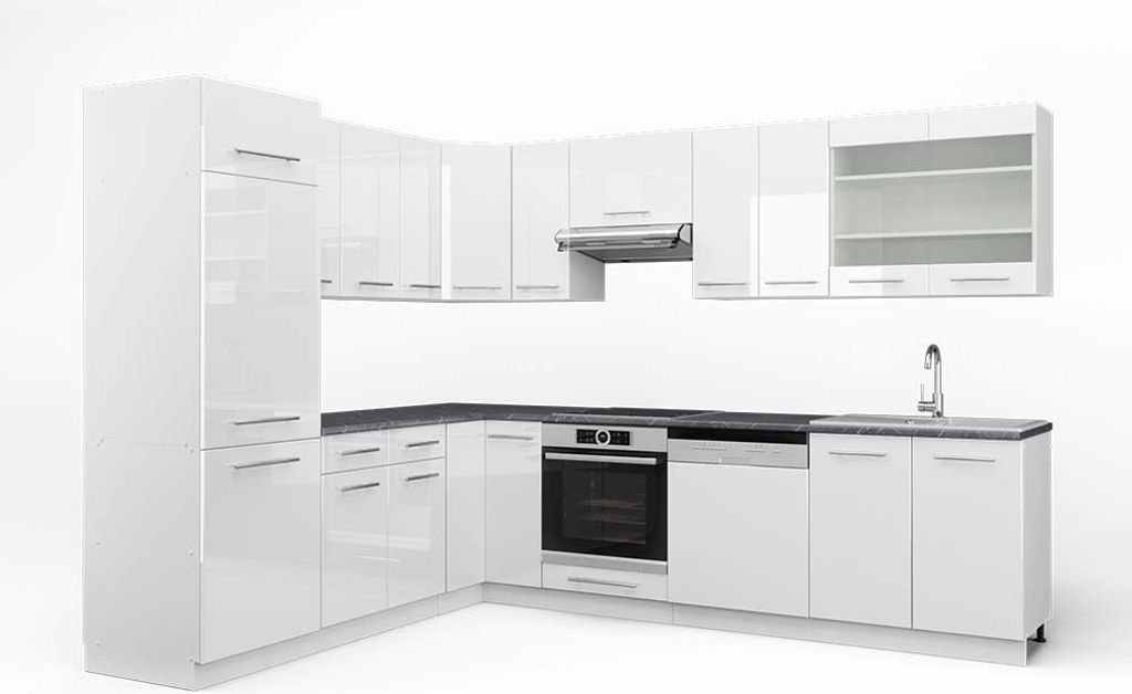 Eckküche Vicco Fame-Line Weiß Hochglanz/Weiß 287 x 60 cm , AP Anthrazit, Model 42670