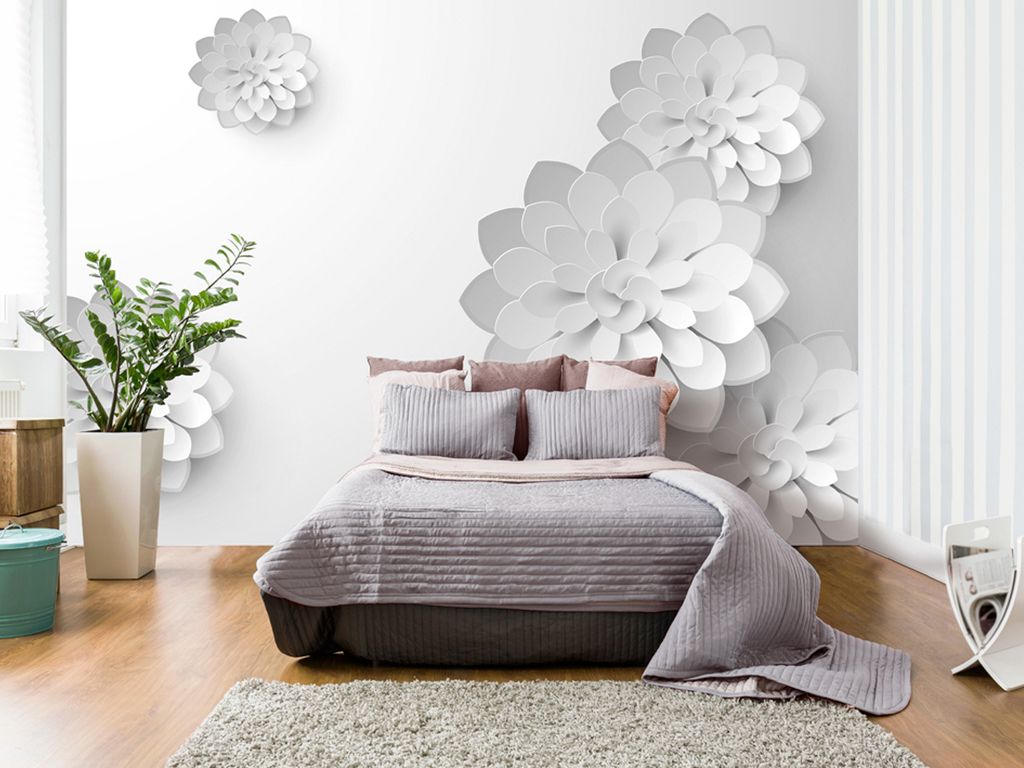 Vlies Fototapete 400x280 cm Tapeten Wandtapete XXL Blumen 3D weiß b-B-0076-a-a