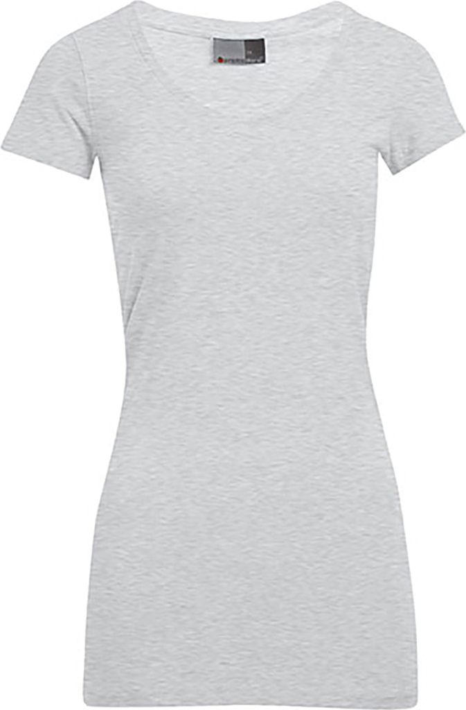 Slim-Fit V-Ausschnitt T-Shirt Lang Plus Size Damen, Sportgrau, XXXL