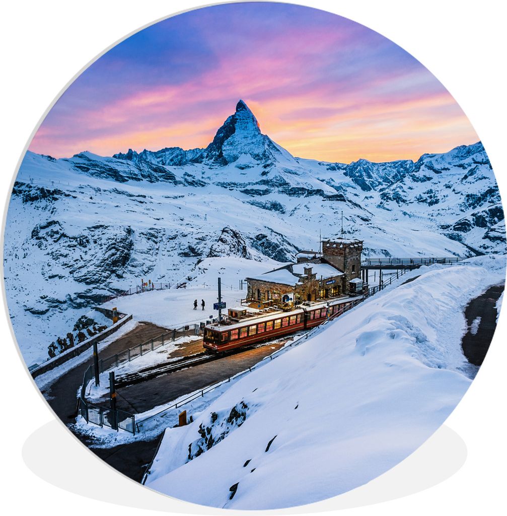 MuchoWow Rundes Wandbild - Runde Bilder Dämmerung am Schweizer Matterhorn bei der Gornergratbahn Ø 60 cm Kreis Wanddekoration Kunststoff - Wand...
