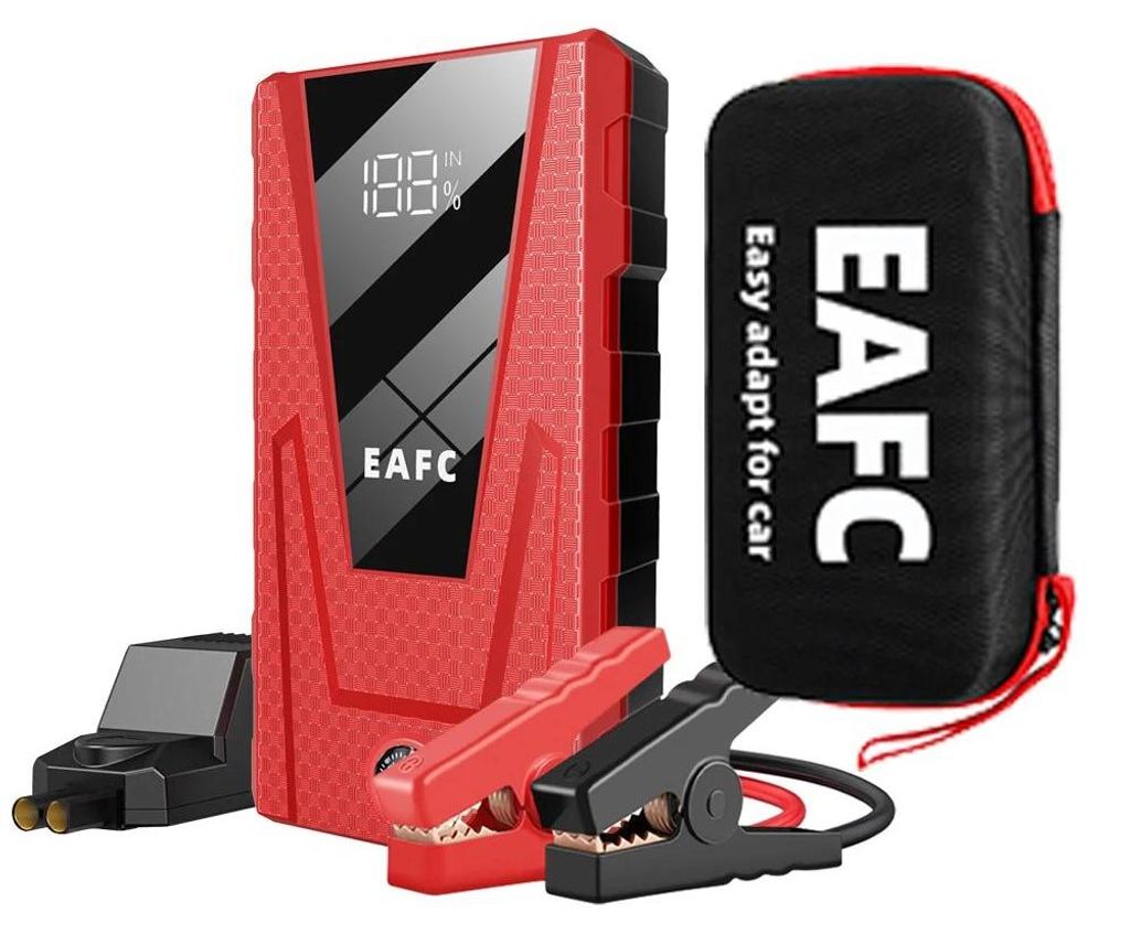 Auto Starthilfe Powerbank - Jump Starter 12 V - 1200 A Spitzenstrom - 12000–18000 mAh - Smartklemmen - SOS-Licht - Aufbewahrungsbox - Rosa