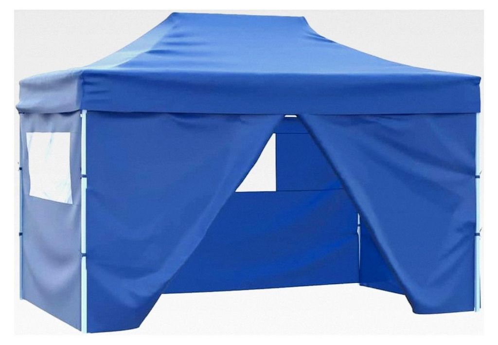 Faltbares Partyzelt mit 4 Seitenwänden, wasserbeständig, Pavillon, Festzelt, Gartenzelt, Bierzelt, 3x4m, Stahl, Blau