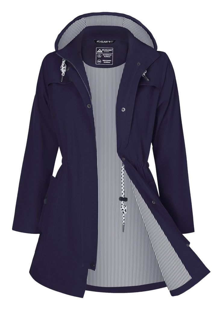ATLASLAVA Regenjacke Damen Lang Wasserdicht Atmungsaktiv Produktbild 