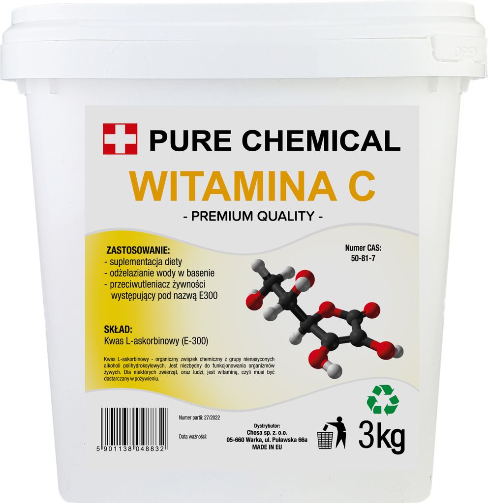 PURE CHEMICAL | Vitamin C für Pool | L-Ascorbinsäure für Schwimmbad | 3 kg