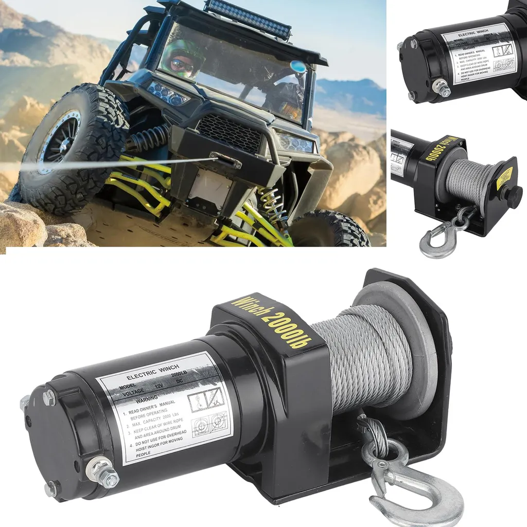 Treuil 12V 2000 lbs pour sortir de la boue et remorquer sans aide