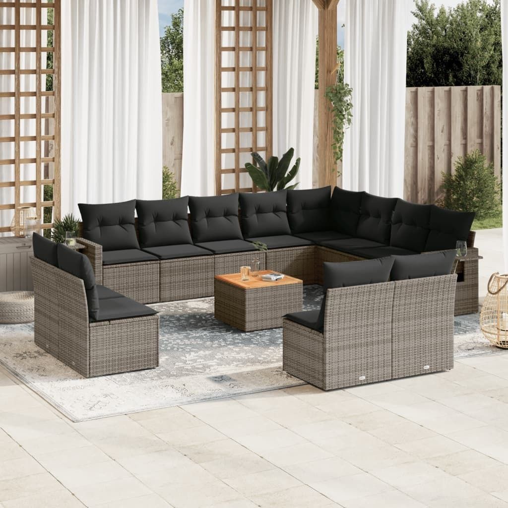 Maison Exclusive - 13-tlg. Garten-Sofagarnitur mit Kissen Grau Poly Rattan