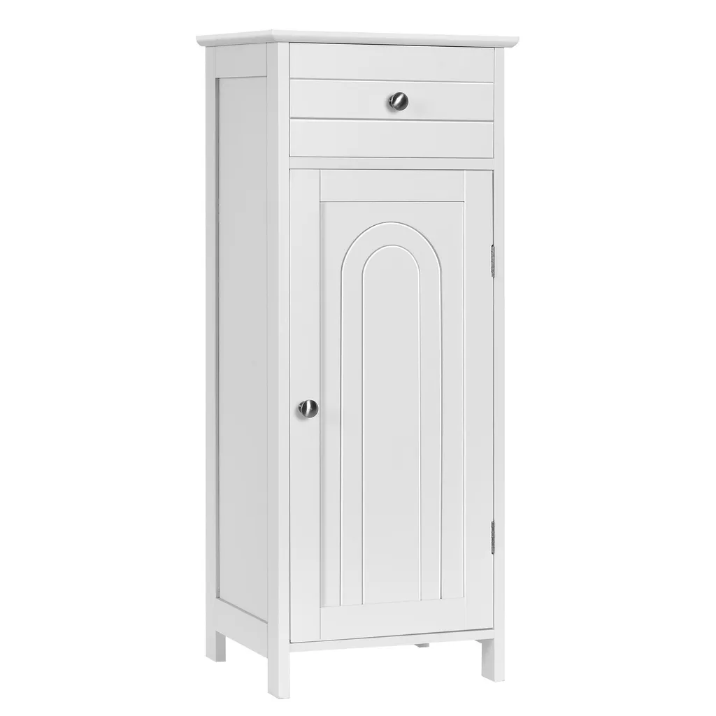 Meuble de toilette colonne blanche COSTWAY avec étagère ajustable et tiroir
