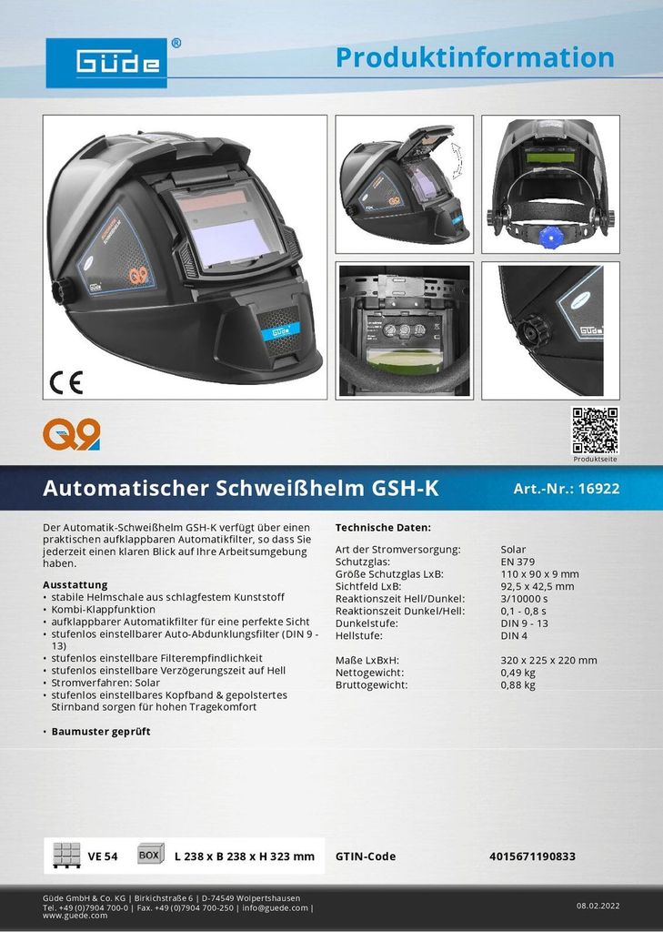 Samostmievacia zváračská maska Güde Automatik GSH-K 16922 Obrázok produktu 6