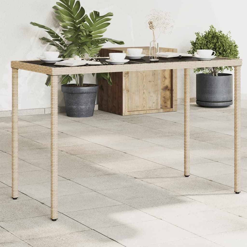 ZMH Gartentisch mit Glasplatte Beige 115x54x74 cm Poly Rattan