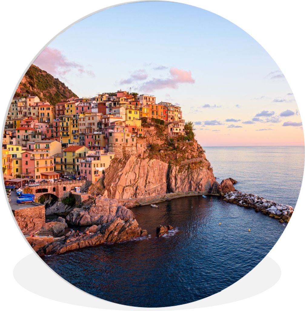MuchoWow Rundes Wandbild - Runde Bilder Eine orangefarbene Cinque Terre bei tiefstehender Sonne in Italien Ø 60 cm Kreis Wanddekoration Kunststo...