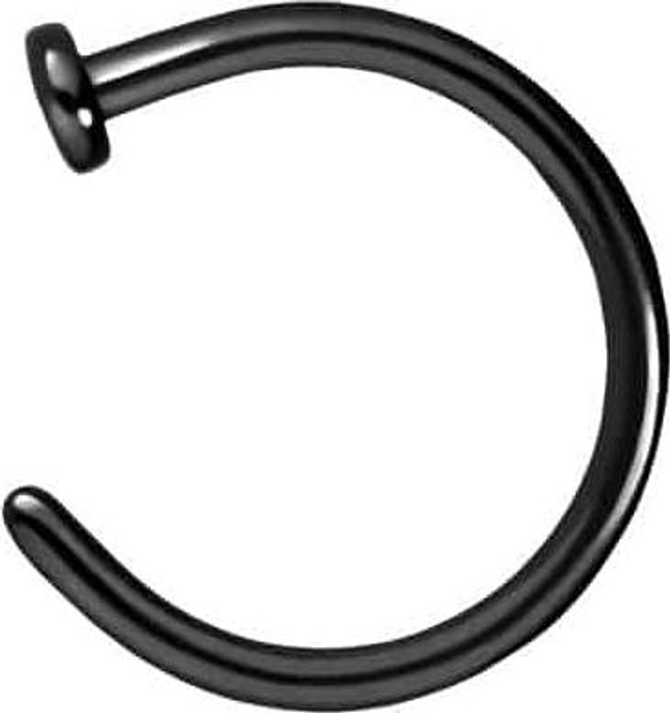 Nasenpiercing, Nasenstecker Titan Nasenring offen PLATTE Schwarz Innendurchmesser: 7mm + Stabstärke: 0,8mm