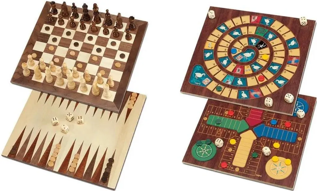 Set de 5 jeux de société Cayro Plus bois 29cm durable et réversible