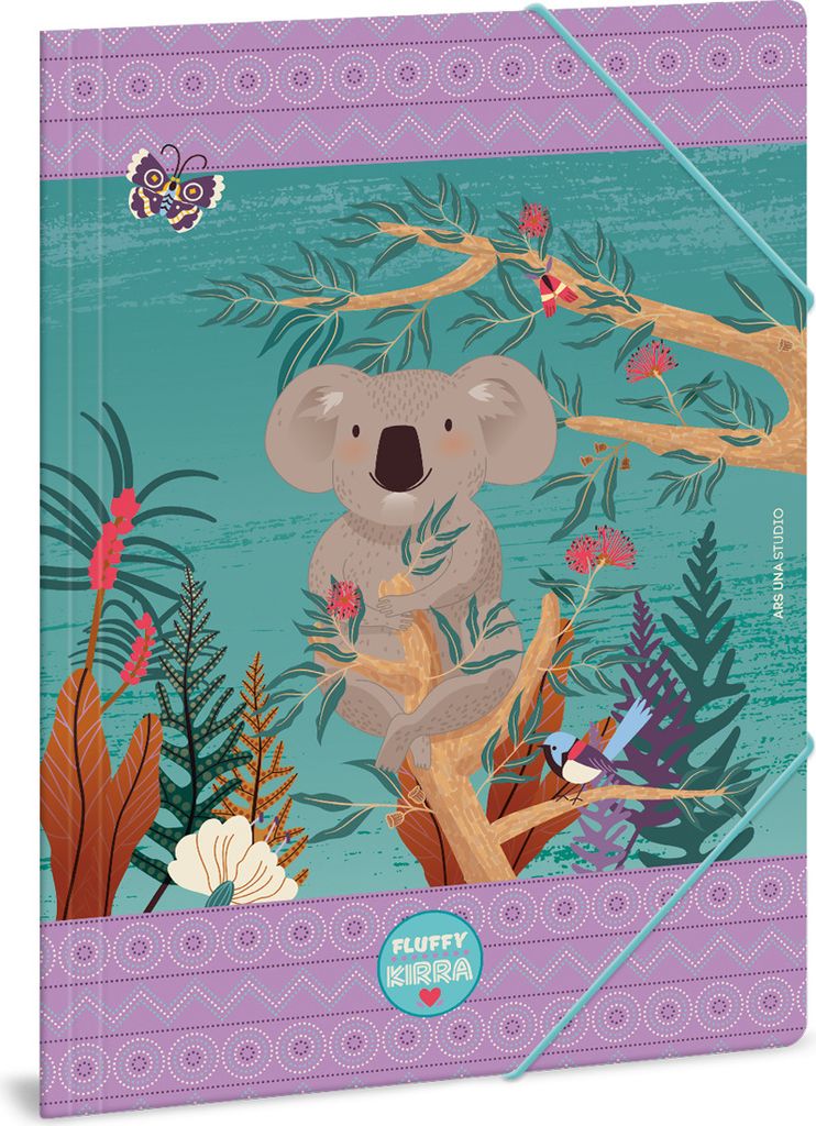Ars Una Zeichnungs- Sammelmappe DIN A4 mit Gummizug und 3 Klappen, Kirra Koala, grün-lila, für Mädchen