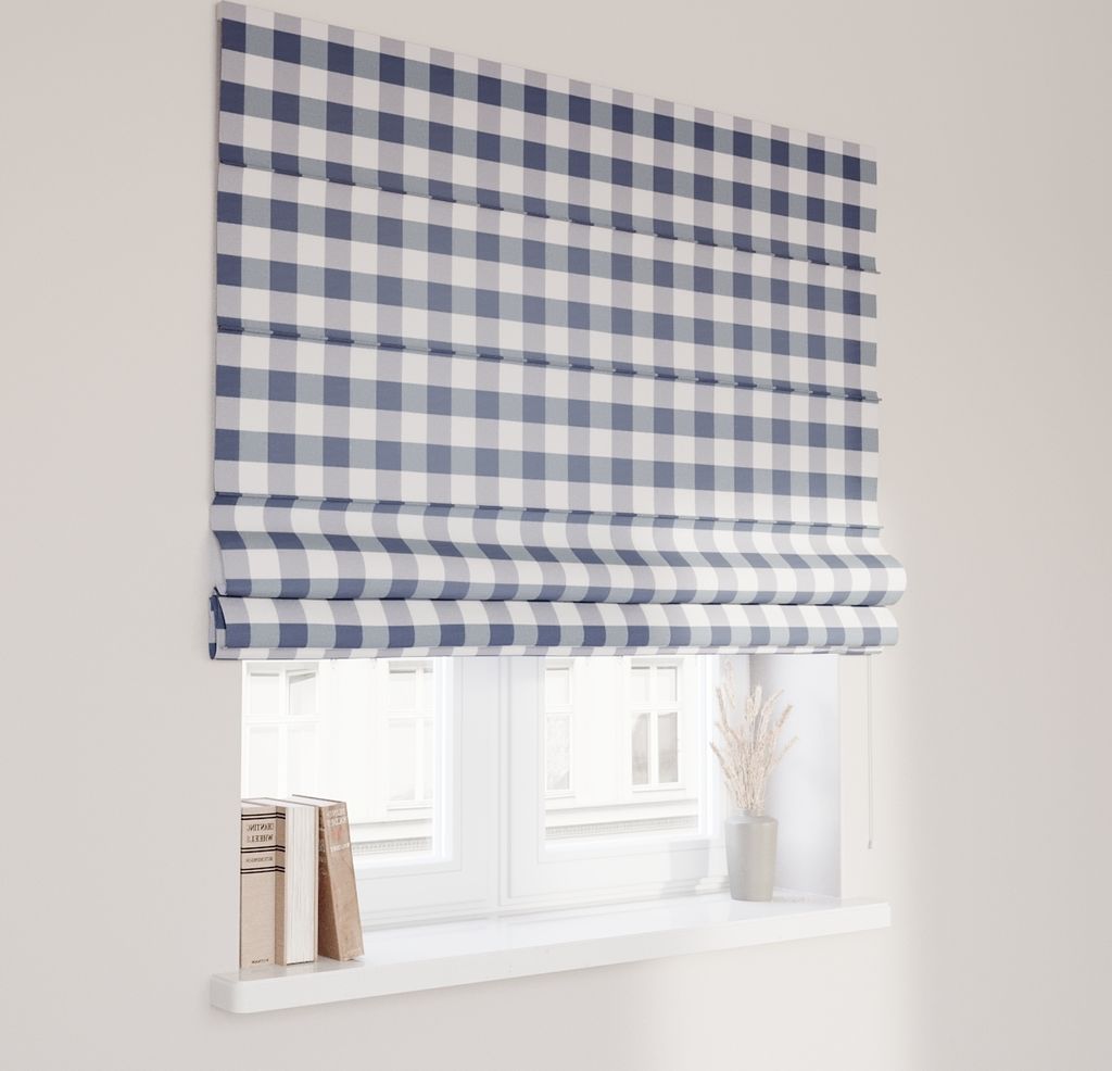Dekoria Raffrollo Capri, weiss-dunkelblau kariert, 100 x 170 cm