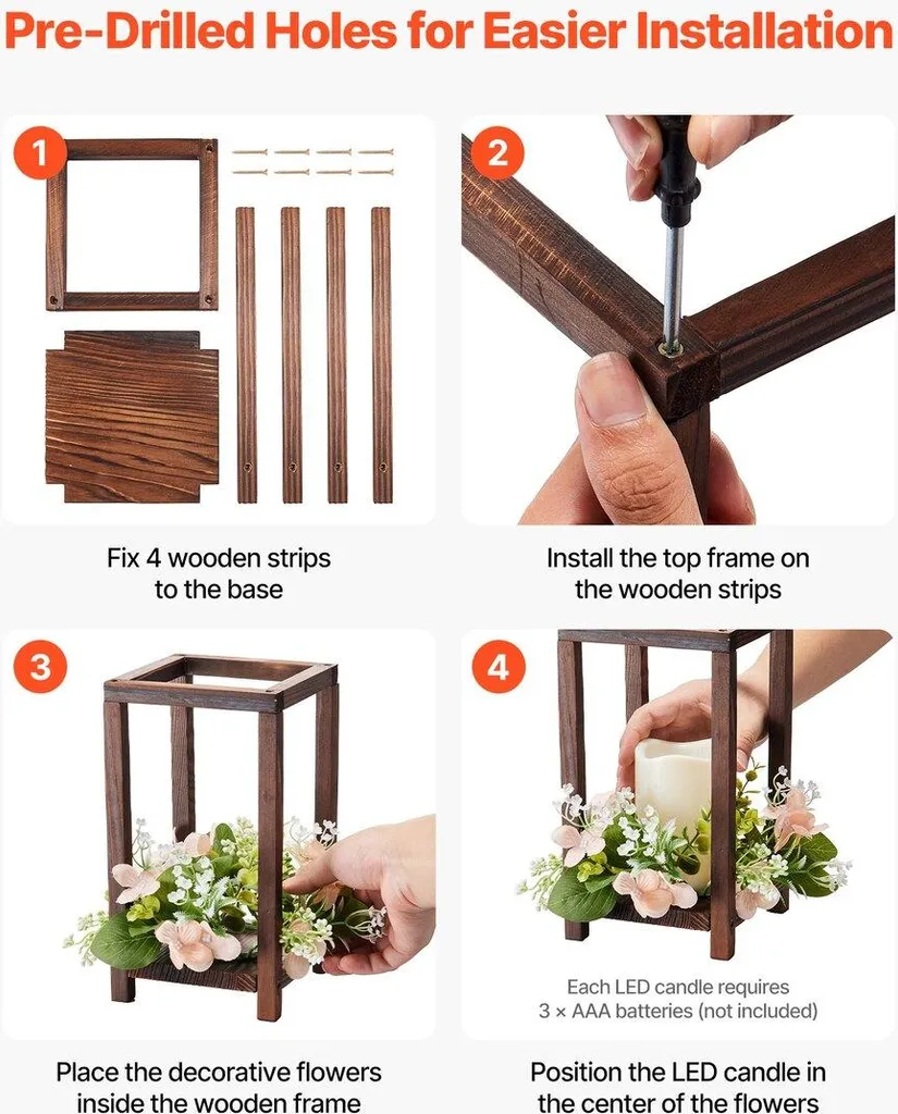 Centre de table mariage sécurisé : 20 lanternes bois avec bougie LED - 5