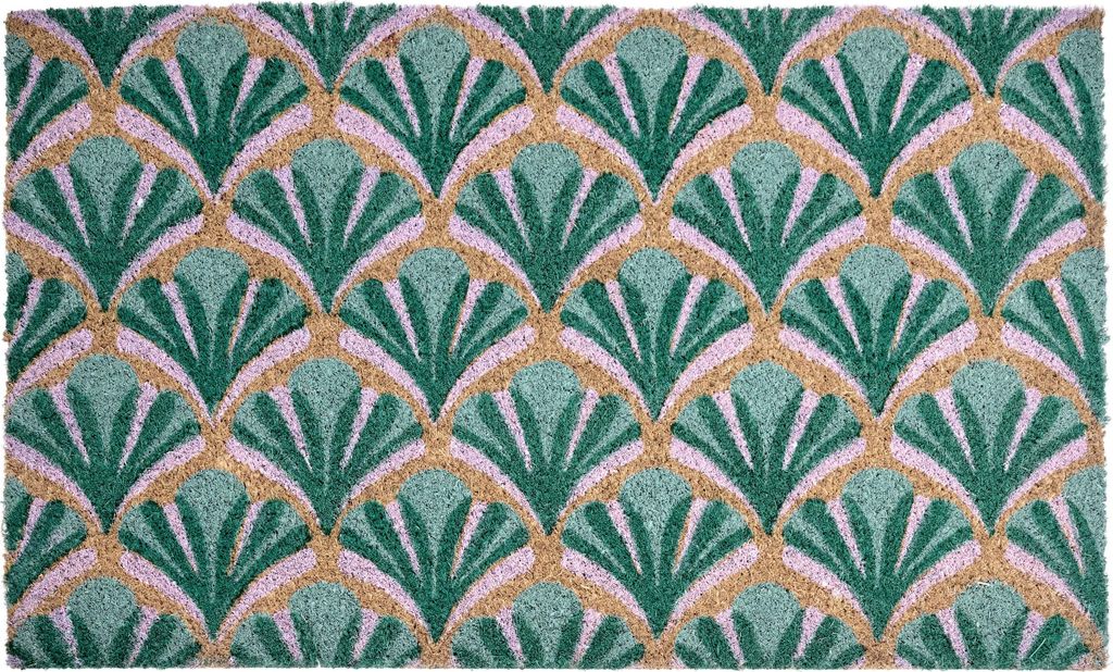 BELIANI Fußmatte Grün Kokosfaser 45 x 75 cm Rechteckig Ikat Ethno Fächermuster mit Anti-Rutsch-Rückseite Indoor Innenbereich Fußabtreter