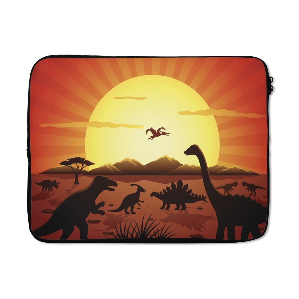 MuchoWow Laptop Hülle 17 Zoll Laptoptasche Dino - Sonne - Natur - Zeichnung - Kinder - Jungen - Zipper - Schutzabdeckung