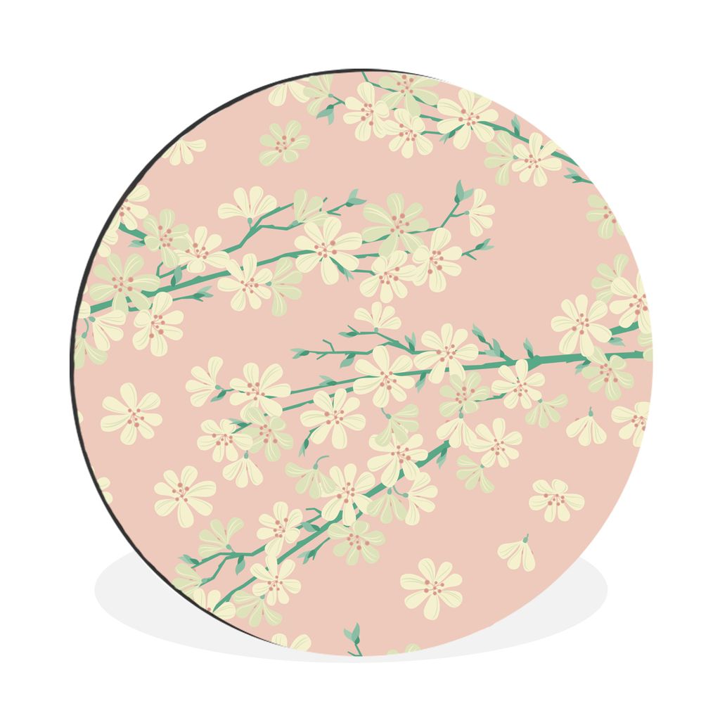 MuchoWow Aluminium Wandkreis Rosa - Muster - Blumen Ø 60 cm Wanddeko Modern Wohnzimmer - Wand Kreis - Wandbild - Schlafzimmer - Aluminium Bild -...