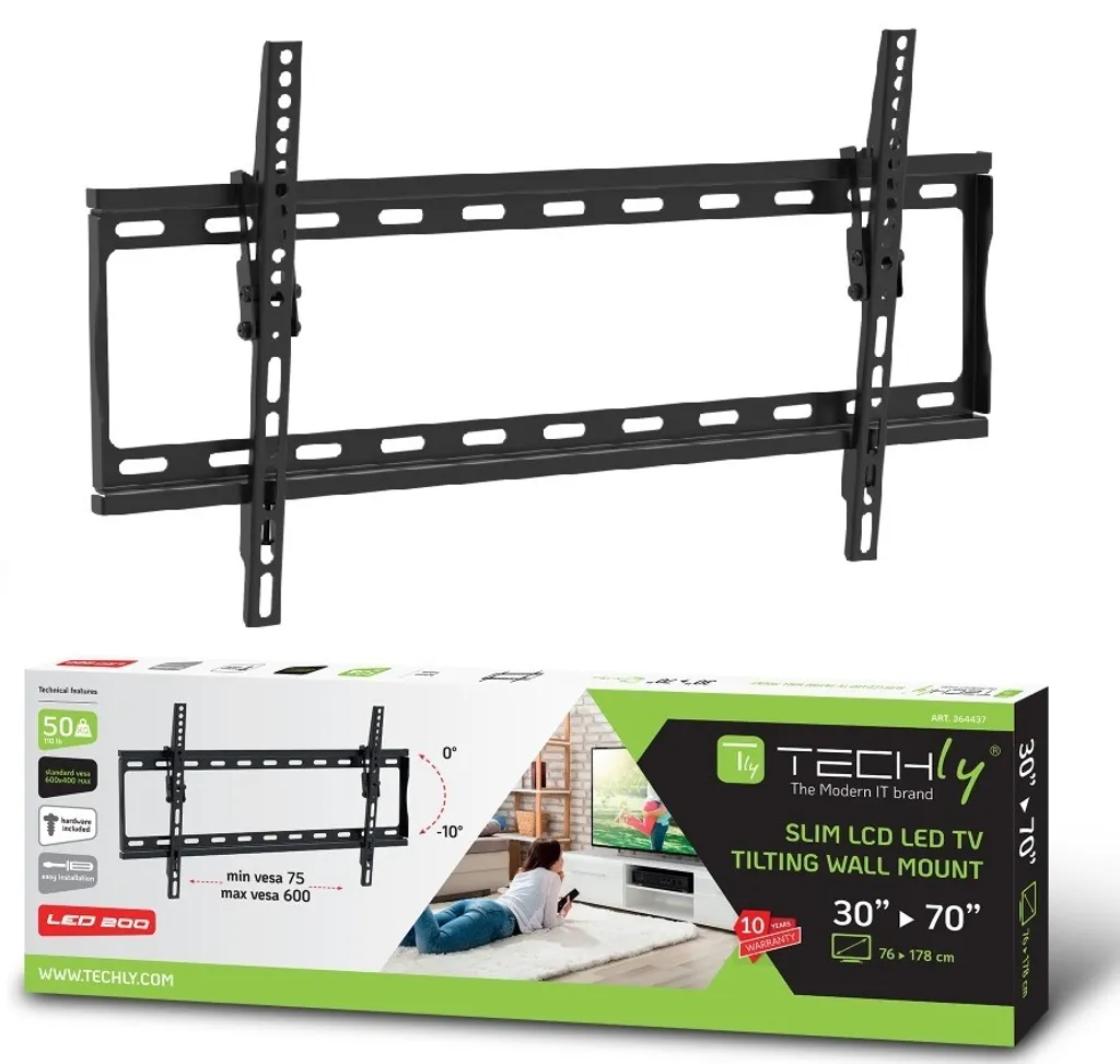 Fixation Murale TV Inclinable 30-70" Techly : Idéal pour Salon et Chambre