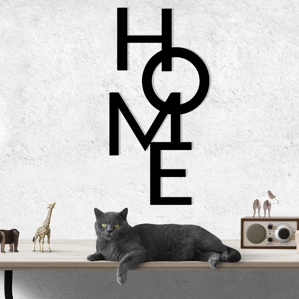 Décoration Murale Métallique Design Home 5 en Acier Noir 34,5 x 68 cm