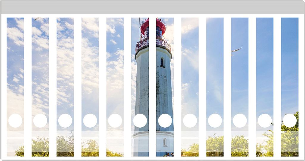 Wallario Ordnerrücken Sticker, selbstklebend für schmale Ordner, 12 Stück, Motiv Leuchtturm auf Hiddensee bei Sonnenschein