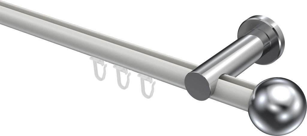 Interdeco Innenlaufstange / Gardinenstange mit Innenlauf Weiß / Chrom, Typ Platon Luino (Kugel), 20 mm Ø 1-läufig, 280 cm