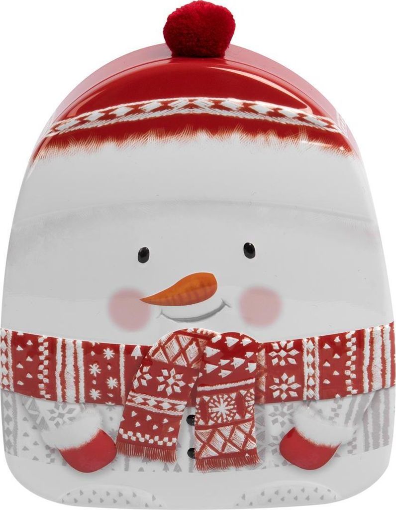 Blechdose Schneemann mit PomPon, lebensmittelecht, 14,5 x 17 cm, inkl. Rezept