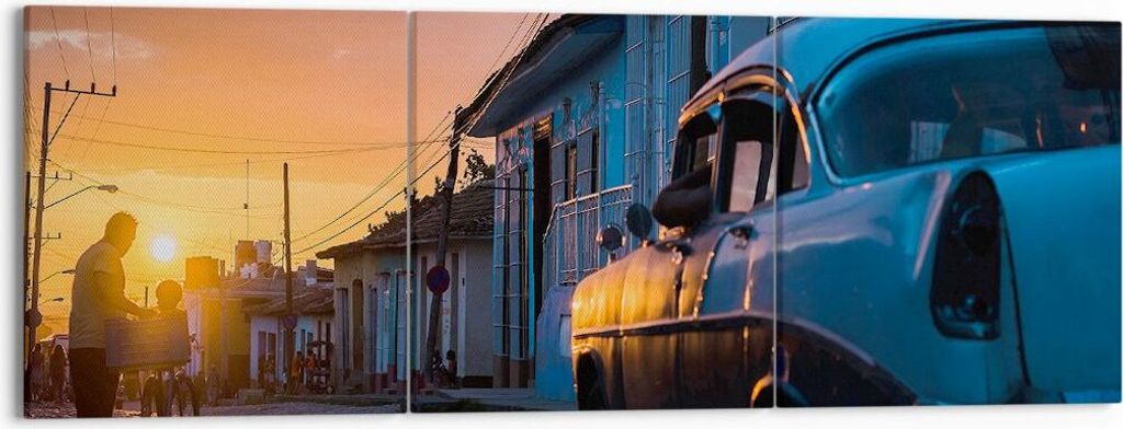 Bild auf Leinwand - Leinwandbild - Straße Auto Haus - 150x50cm - Wand Bild - Wanddeko - Wandbilder - Leinwanddruck - Bilder - Kunstdruck - Wanddek...