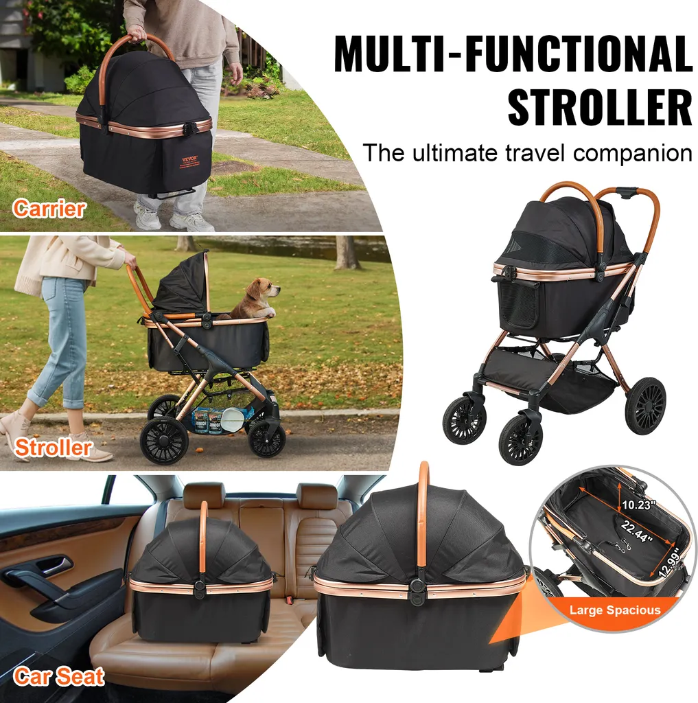 VEVOR passeggino per cani 59x85x105cm Passeggino per cani con capacità di carico di 30 kg Carrello pieghevole per cani Telaio in alluminio Tessuto Oxford 800D Finestra in rete di nylon 4 ruote inPoliuretanoBox per cani Passeggino per gatti Trasporto per animali domestici - 5