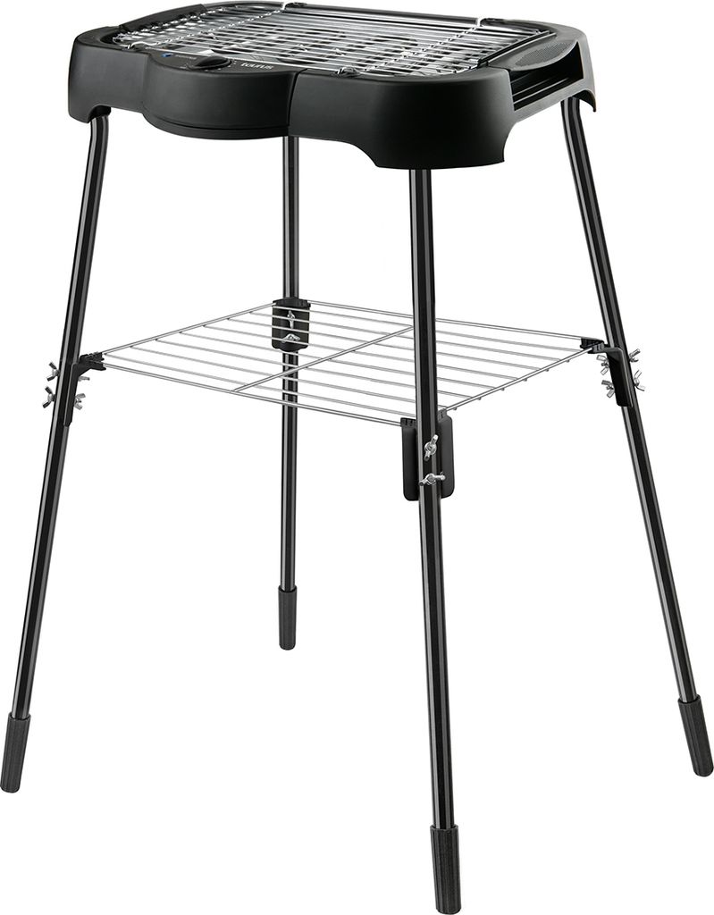 An electric grill on a stand, shown against a white background.