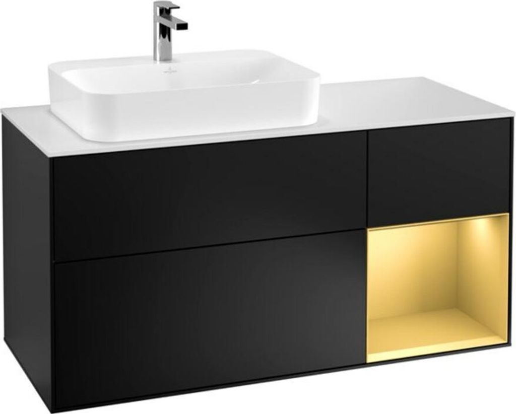 V&B Waschtischunterschrank Finion 120cm, Pl wh. m, Reg re gol m, bla m Lac