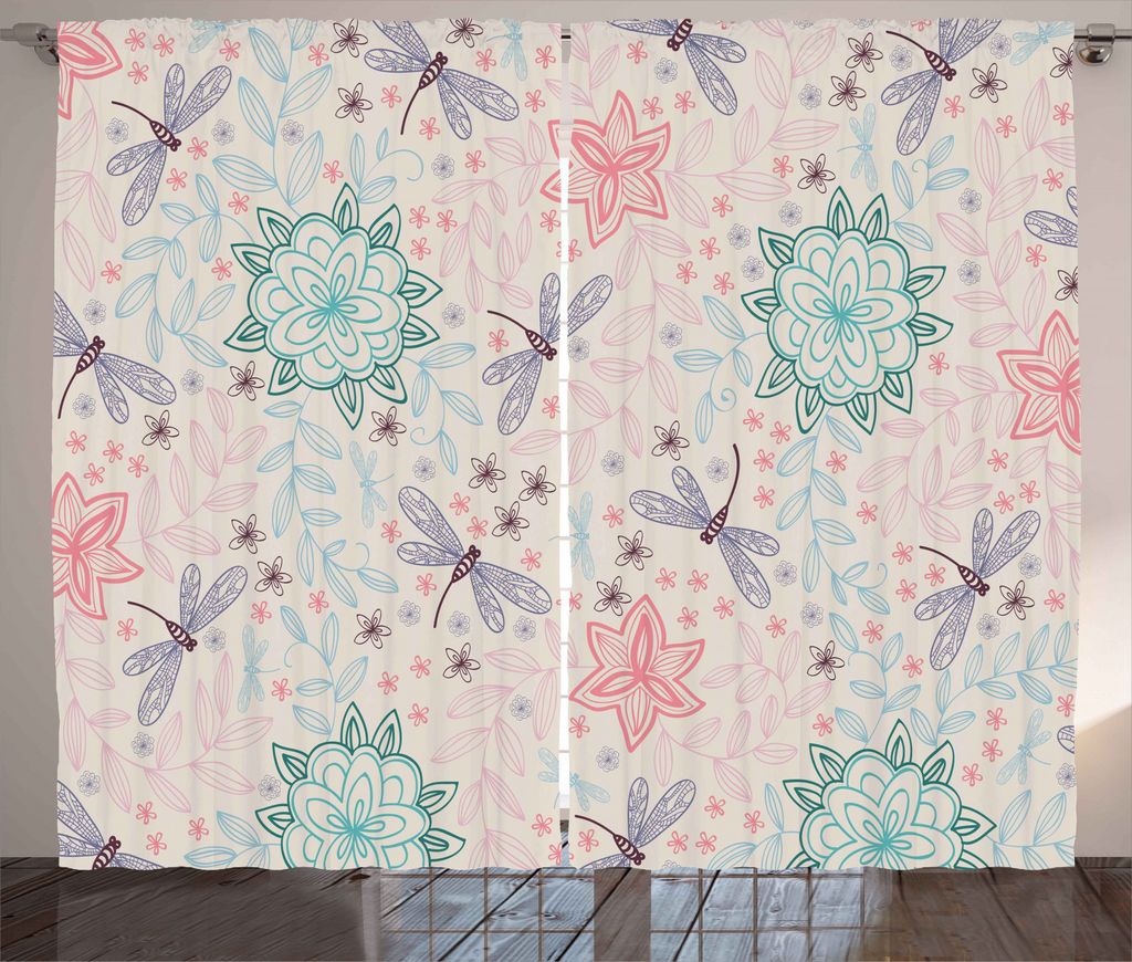 ABAKUHAUS Bunt Rustikaler Gardine, Bohem Dragonfly, Schlafzimmer Kräuselband Vorhang mit Schlaufen und Haken, 280 x 245 cm, Mehrfarbig
