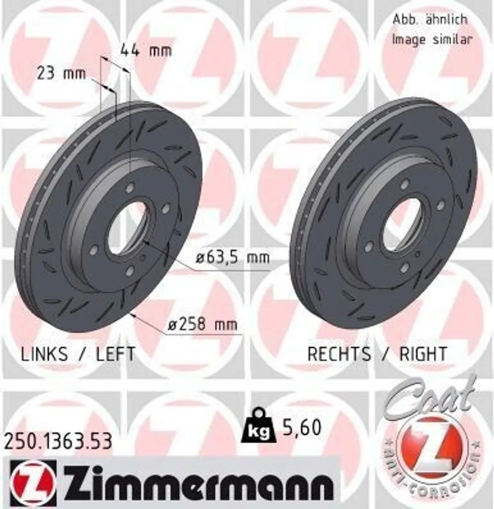2 Disques de Frein ZIMMERMANN 250.1363.53 pour FORD Fiesta Mk6 JA8 JR8