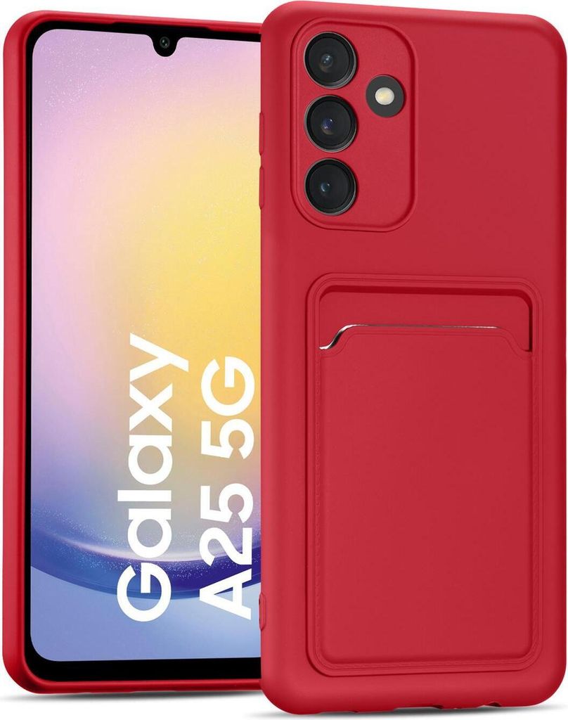 Conie Schutzhülle für Samsung Galaxy A25 5G mit Kartenfach Tasche Case Cover Bumper Silikon Hülle in Rot