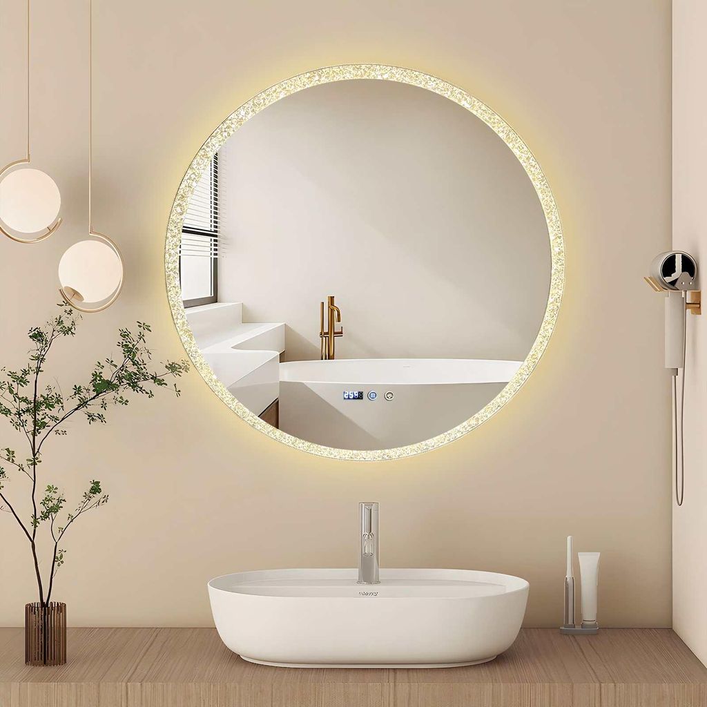 ZELURXX Specchio da bagno rotondo a LED con cornice in Immagine del prodotto 