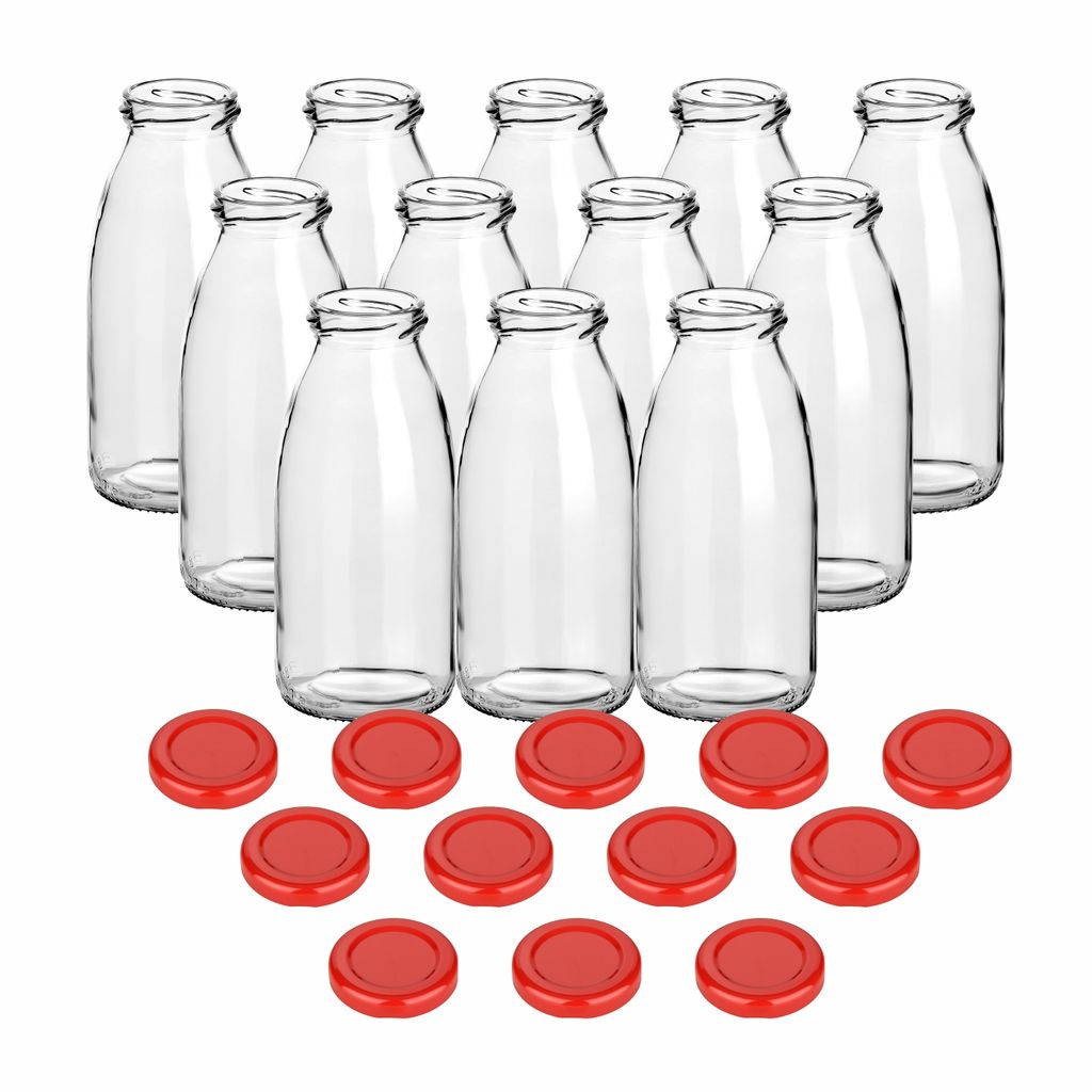 gouveo 12er Set Saftflasche 250 ml mit Schraub-Deckel rot - Produktbild 