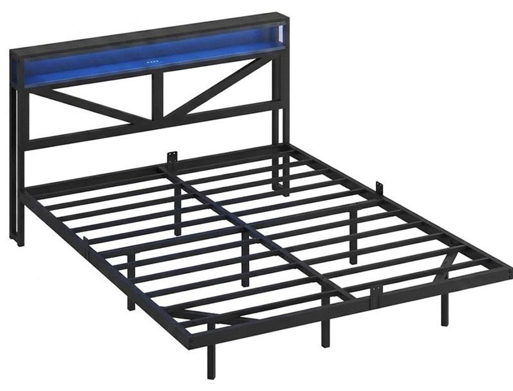 Bettrahmen mit LED-Beleuchtung und Ladestation AJ-DJ504772_1, 140 x 200 cm, schwarz