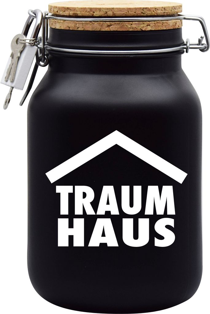 Spardose Geld Geschenk Ideen Traum Haus Schwarz Größe XXL 3 Liter