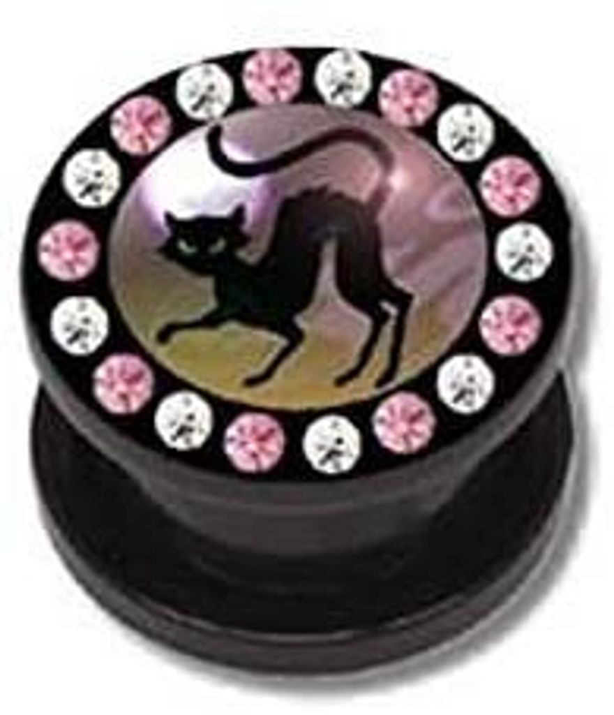 Ohr Flesh Acryl Tunnel Piercing Screw On Katze Stern Mit Bunten Kristallen - 12mm