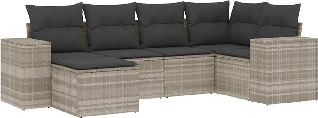vidaXL 6-tlg. Garten-Sofagarnitur mit Kissen Hellgrau Poly Rattan