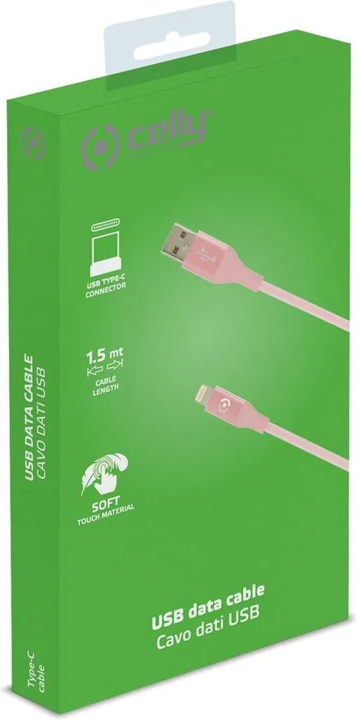 Cavo Dati Celly USB A-C 1m Rosa | USBTYPECCOLORPK Specifiche 2.0 - 5